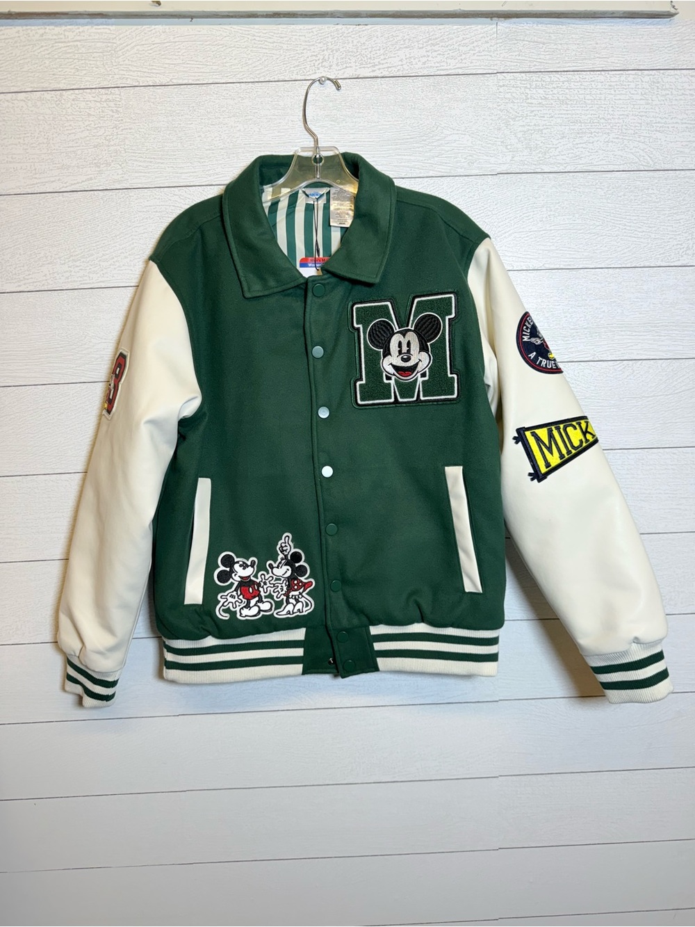 Disney Mickey Mouse Green Varsity Jacket Unisex Women Large Men Medium NWT
